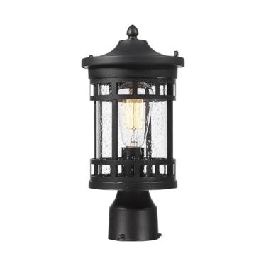 Imagem de Bestshared Lanterna de poste externa – Poste de luz à prova d'água, poste de metal vintage antiferrugem com vidro semeado, iluminação externa resistente às intempéries para jardim, pátio, caminho