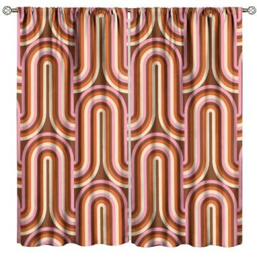 Imagem de Cortinas medievais abstratas retrô dos anos 70, designs geométricos modernos em estilo estético, cortinas blackout para quarto, sala de estar, cozinha, café, decoração (L53 x C 114 cm) x 2 decoração