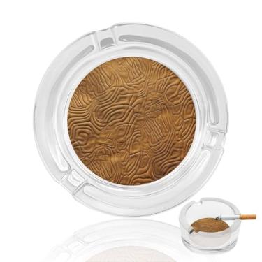 Imagem de Cinzeiro de vidro de cristal com padrão dourado, cinzeiro redondo para fumar de vidro resistente, portátil, decorativo, moderno, para uso em casa, escritório, interior, exterior, pátio