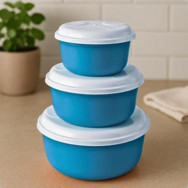 Imagem de Kit 3 Potes Plástico Redondos P M G Com Tampa Branca Trio Cozinha Orga