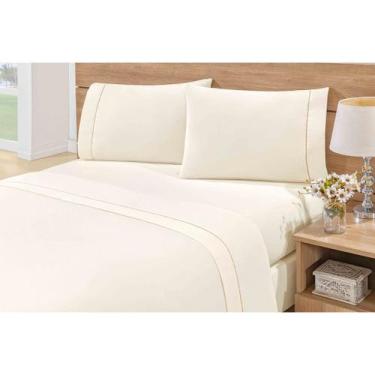Imagem de Jogo De Lençol 3 Peças- Casal Queen 180 Fios - Branco Rosê - NoBrand, 