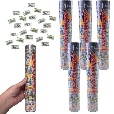 Imagem de Kit 5 Pçs Lança Confete Chuva de Dinheiro Notas para Festas Eventos Casamento Formatura Comemorações (Dólar)
