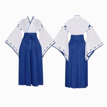 Imagem de COSDREAMER Roupão quimono unissex masculino e feminino, gueixa, japonês, Yukata com babados, conjunto de calça