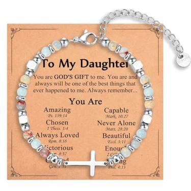 Imagem de IKIATY Presentes cristãos para mulheres, meninas, pulseira de cruz religiosa, aniversário, Natal, Páscoa, batismo, primeira comunhão, dia dos namorados, presentes de formatura para ela, adjustable