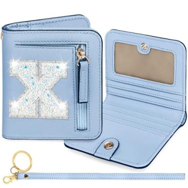 Imagem de YQE Carteira com inicial RFID para meninas pequenas, presentes na moda, aniversário, Natal, meia ideia de presente para adolescentes, filha, neta, sobrinha, 6, 7, 8, 9, 10, 11, 12, 13 anos, Azul, X