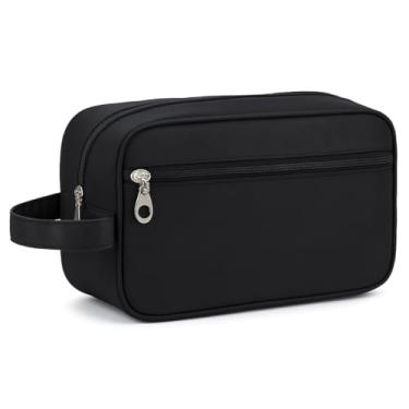 Imagem de Necessaire Masculina para Viagem Nylon com Alça Lateral Dois Compartimentos Bolsa de Toilette Executiva Organizador Perfumes Shampoo (PRETA)