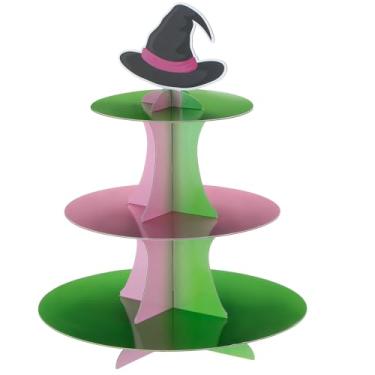 Imagem de Honeydak Suporte de cupcake de festa de bruxa de 3 níveis, decoração de cupcake com tema rosa e verde, torre de sobremesa, princesa, para chá de bebê, festa rosa, artigos de aniversário