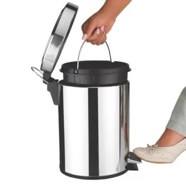 Imagem de Lixeira de Aço Inox 5L com Pedal - Antiderrapante, Balde Removível e Alça | Design Premium para Cozinha, Banheiro, Escritório | Fácil Limpeza