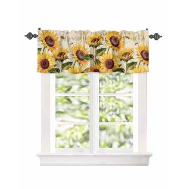 Imagem de Cortinas curtas com bolso de varão para janela, flores de verão, girassol, abelhas, para cozinha, cortinas retrô com folhas de flores, para quarto, sala de estar, banheiro, 106,7 x 30,5 cm