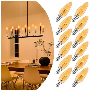 Imagem de Lâmpadas de Candelabro E12 20W 25W Substituição, Filamento Super Fino E12 Lâmpadas LED Reguláveis, Lâmpada de Vela Lustre 2000K Suave Quente, Lâmpada Âmbar Candelabro Tipo B, Pacote com 12