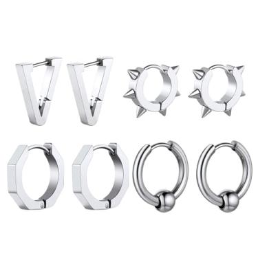 Imagem de ChainsHouse Brincos de pino para homens e mulheres, aço inoxidável 316L/ouro 18k/metal preto, punk hipoalergênico, brincos de argola cirúrgicos de pressão masculinos joias piercing