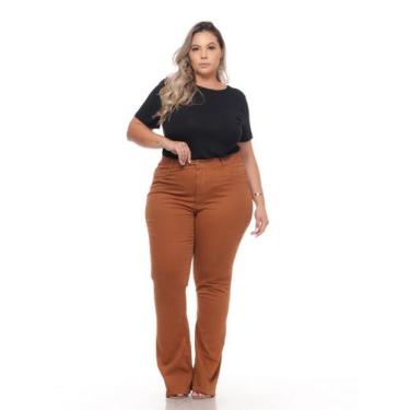 Imagem de Calça Feminina Sarja Com Elastano Plus Caramelo Flare Razon Jeans, 52