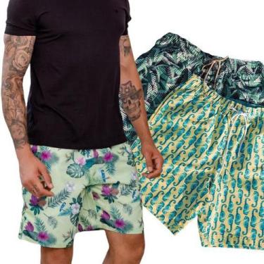 Imagem de Kit 3 Shorts Bermudas Calção Praia Fitness Água Masculina VERÃO 198 - 