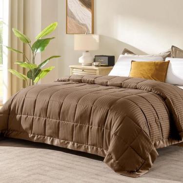 Imagem de Cobertor de luxo Queen Size com acabamento em cetim marrom 230x230cm -