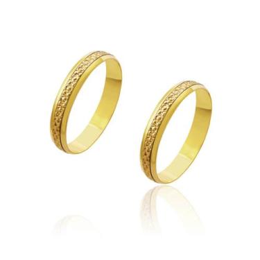 Imagem de Par de Alianças de Casamento Artemis Ouro 18k Aplique Central Ouro Ros
