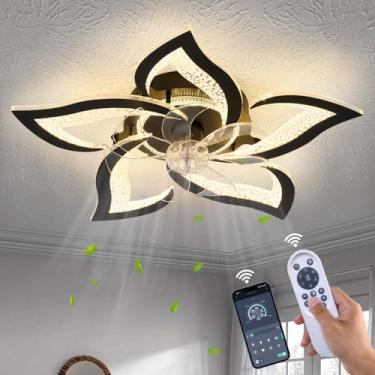 Imagem de SIJINCHEN Ventiladores de teto de flores com luzes e controle remoto, ventilador de teto moderno de 27 polegadas de baixo perfil, luminária de teto LED regulável, ventiladores de teto pequenos para
