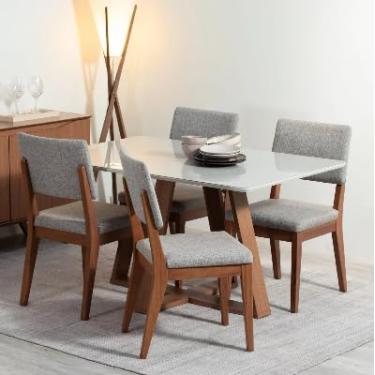 Imagem de Conjunto de Jantar Mesa com Vidro Avena 4 Cadeiras Ella - Canella c/Mescla Cinza