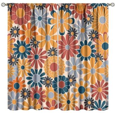 Imagem de Nsbul Cortinas florais hippie flores tratamento de janela retrô vintage boho padrão floral drapeado para meninas bebê crianças quarto decoração de sala de estar, 106,7 cm L x 114,3 cm C