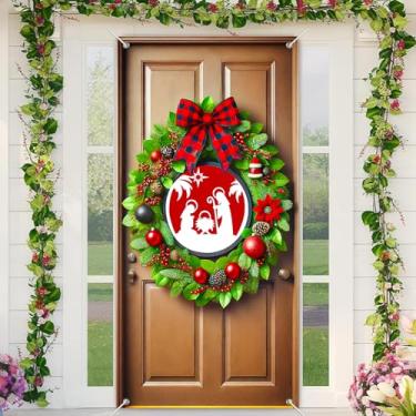 Imagem de BlissYard Capa para porta de Natal, guirlanda de presépio 89 x 188 cm, faixa religiosa, decoração de casa, cenário de fotos de Natal, decoração de parede de entrada sazonal, presentes para meninas ou