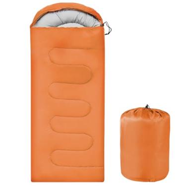 Imagem de OBTANIM Sacos de dormir para acampamento, portátil, impermeável, para adultos, crianças, 4 estações, inverno, outono, primavera, verão, mochilão, caminhadas, acampamento, montanhismo, uso interno e externo (laranja)