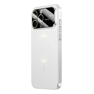 Imagem de Omio Capa magnética para iPhone 16 Pro Max compatível com MagSafe, protetor de lente de câmera de vidro embutido, visor de logotipo de janela grande, proteção contra quedas de grau militar, capa fosca