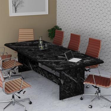 Imagem de Mesa De Reunião Para Escritório Grande E Espaçosa 8 Lugares Retangular Corporativa Tampo Marmorizado