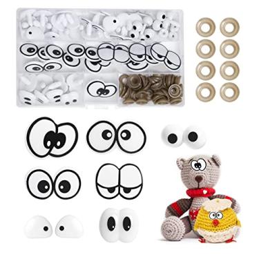 Imagem de 100 peças de olhos de segurança para crochê Amigurumi e decoração de argila DIY, MU TU HD 20-40 mm 8 estilos de plástico grandes olhos de crochê fantoche artesanato olhos com arruelas para boneca de