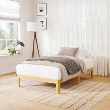 Imagem de Yoshiely Estrutura de cama solteiro de madeira de bambu de 25 cm com design de perna de ferro, estrutura de cama de suporte de ripas de metal Twin XL resistente, sem necessidade de mola box, montagem