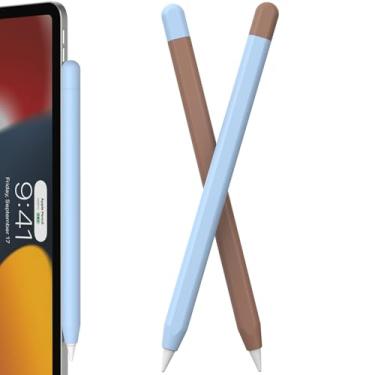 Imagem de FAFALITHIC Pacote com 2 capas de silicone compatíveis com Apple Pencil Pro e Apple Pencil Capa protetora de 2ª geração, suporta carregamento magnético e toque duplo (Mousse Mocha + azul)