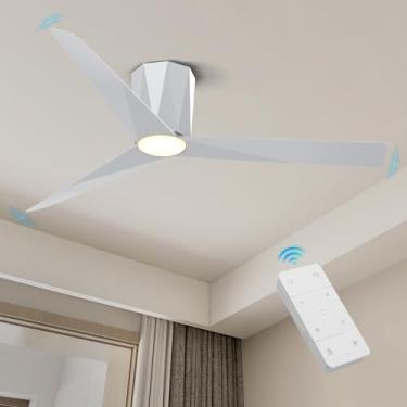 Imagem de Roomratv Ventiladores de teto modernos com acabamento prateado de 132 cm com luzes LED reguláveis, ventilador de teto embutido com controle remoto, motor reversível CC silencioso para verão e inverno