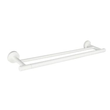 Imagem de Suporte para toalhas duplo de 50 cm, suporte para toalhas de banho, suporte para toalhas de parede, prateleira de banheiro de aço inoxidável, suporte para armazenamento de cozinha, branco