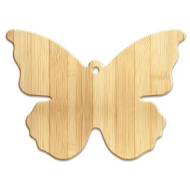 Imagem de WEBEEDY Tábua de corte de madeira de bambu em forma de borboleta, pequenas tábuas de charcutaria para cozinha, tábua de corte de madeira durável para cozinha, com orifício para pendurar queijo, frutas