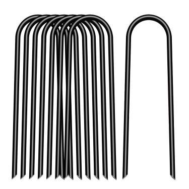 Imagem de Estacas de jardim pretas em forma de U de 10 cm, 25 unidades, pinos de jardim de calibre 11, estacas de barraca em forma de U, grampos de paisagem galvanizados para gramado, tubo, tecidos de paisagem