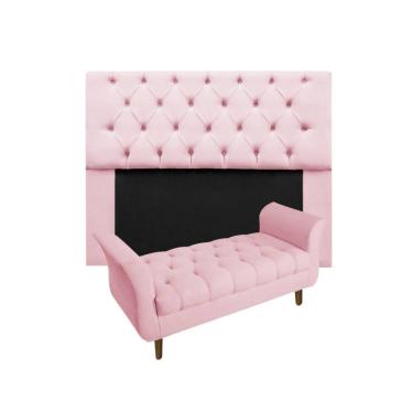 Imagem de Cabeceira Estofada Mirage e Recamier Grécia Queen 160 cm Suede Rosa Bebe - LM DECOR
