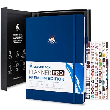 Imagem de Clever Fox Planner Pro Premium – Planejador semanal e mensal luxuoso com organizador de orçamento para produtividade e objetivos, sem data, A4 (azul marinho)