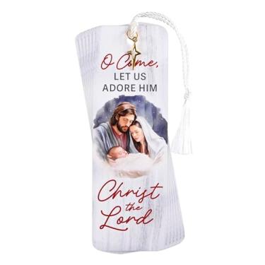 Imagem de Dicksons Marcador de livro de borlas de Natal para livros e romances 5 x 15 cm Papel Let Us Adore Him Presépio Pacote com 12