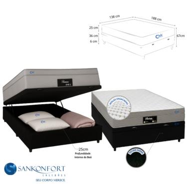 Imagem de Conjunto Cama Box Baú Casal Suede Blindado + Colchão Molas Ensacadas Riviera Sankonfort 138x188