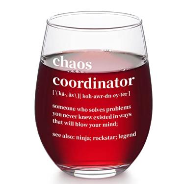 Imagem de Futtumy Chaos Coordinator Taça de vinho sem haste para seu chefe mulheres Best Mom New Mom Coworker Manager Teacher Boss Lady Office, Ideia de presentes engraçados para mulheres Dia do Chefe Dia das