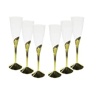 Imagem de Kit Com 12 Taças Acrílico De Champanhe Resistente Com Base Dourada 150ml