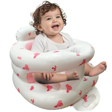 Imagem de Cadeira de bebê inflável para bebês de 3 a 36 meses, cadeira de bebê com cerca e bomba de ar embutida, assento de bebê inflável com suporte para as costas, cadeira de bebê inflável Sit Me Up para casa