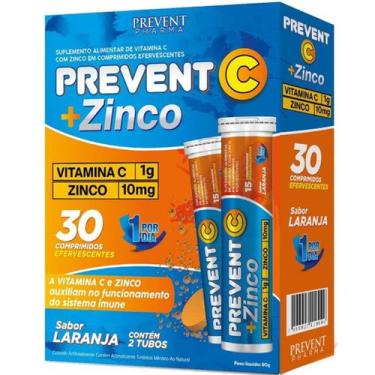 Imagem de Prevent Vitamina C + Zinco 10mg Efervescente 30 Comprimidos Prevent Ph