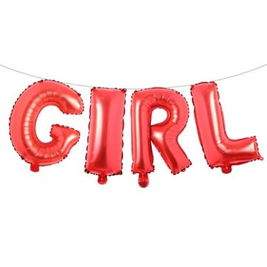 Imagem de Letras de balão de 40,6 cm para meninos ou meninas | Balões reveladores de gênero, decorações de revelação de gênero | Decorações de chá de bebê (menina vermelha)
