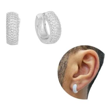 Imagem de Brinco Prata 925 Argola Masculino Cravejado Zircônia Banhado