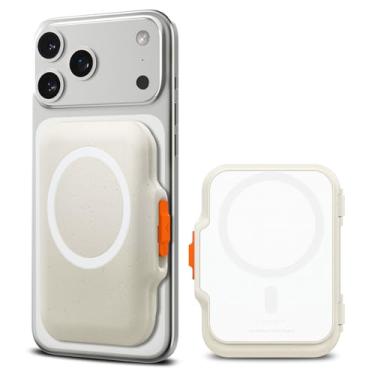 Imagem de Spigen Tintap (MagFit+) Suporte magnético para cartão projetado para carteira MagSafe compatível com iPhone 16, iPhone 15, iPhone 14, iPhone 13, iPhone 12, modelos MagSafe - Duna bege