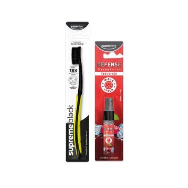Imagem de Kit Spray Bucal com Escova de Dente Supreme Black Powerdent, Amarelo