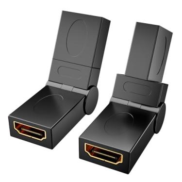 Imagem de BERLAT Adaptador HDMI rotativo de 90 graus, conector HDMI 2.0 fêmea para fêmea - banhado a ouro, suporta 4K @ 60Hz, 3D, giro ajustável de 360° - pacote com 2