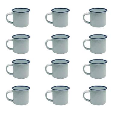 Imagem de Caneca Esmaltada Retro 350Ml Branca Vintage Jogo 12 Pcs