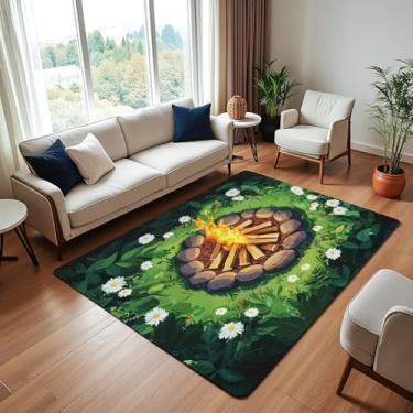Imagem de Tapete de área divertido para fogueira 1,5 x 1,80 m, tapete de toco de árvore para decoração de cabeceira de sala de estar, quintal, sofá, acampamento, bosque, decoração de verão, tapete para