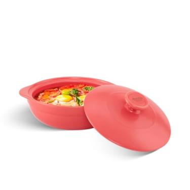 Imagem de Minh Long 1qt Forno holandês de porcelana, caçarola de cerâmica com tampa, panela de barro para cozinhar, usar para marinar, cozinhar, assar, refrigerar e servir, ideal para o dia dos pais