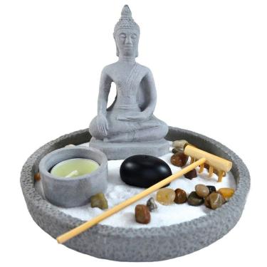 Imagem de Terrário Bandeja Areia Altar Jardim Zen Decorativo Porta Vela Incenso Pedra 16cm